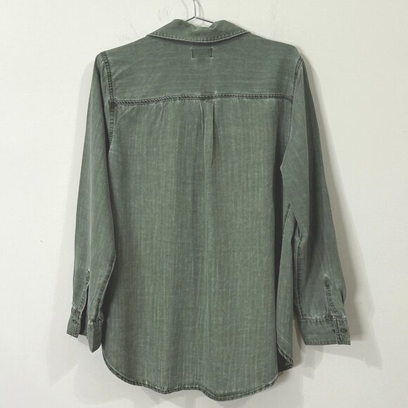 OLD NAVY Womens Tunic Top L Green Long Sleeve Soft Washed Tencel Button Up Shirt - Picture 2 of 8